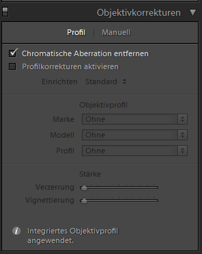 Adobe Lightroom und die eingebetteten Objektiv-Profile